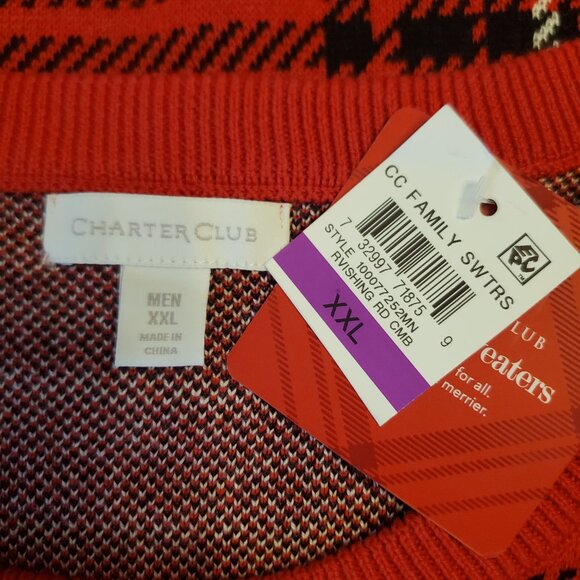 Charter Club Mens Red Plaid Holiday Pullover Sweater XXL - Picture 8 of 10
